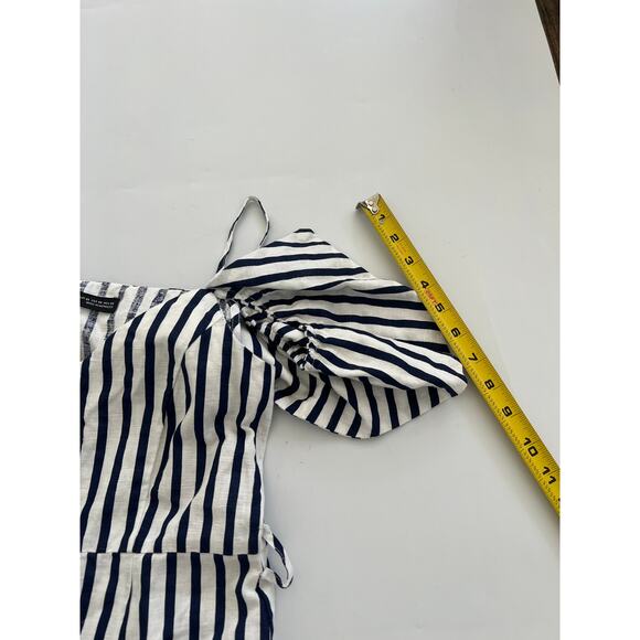Zara Blue White Striped Cold Shoulder Button Up Linen Blend Sundress Womens XS - Picture 16 of 16